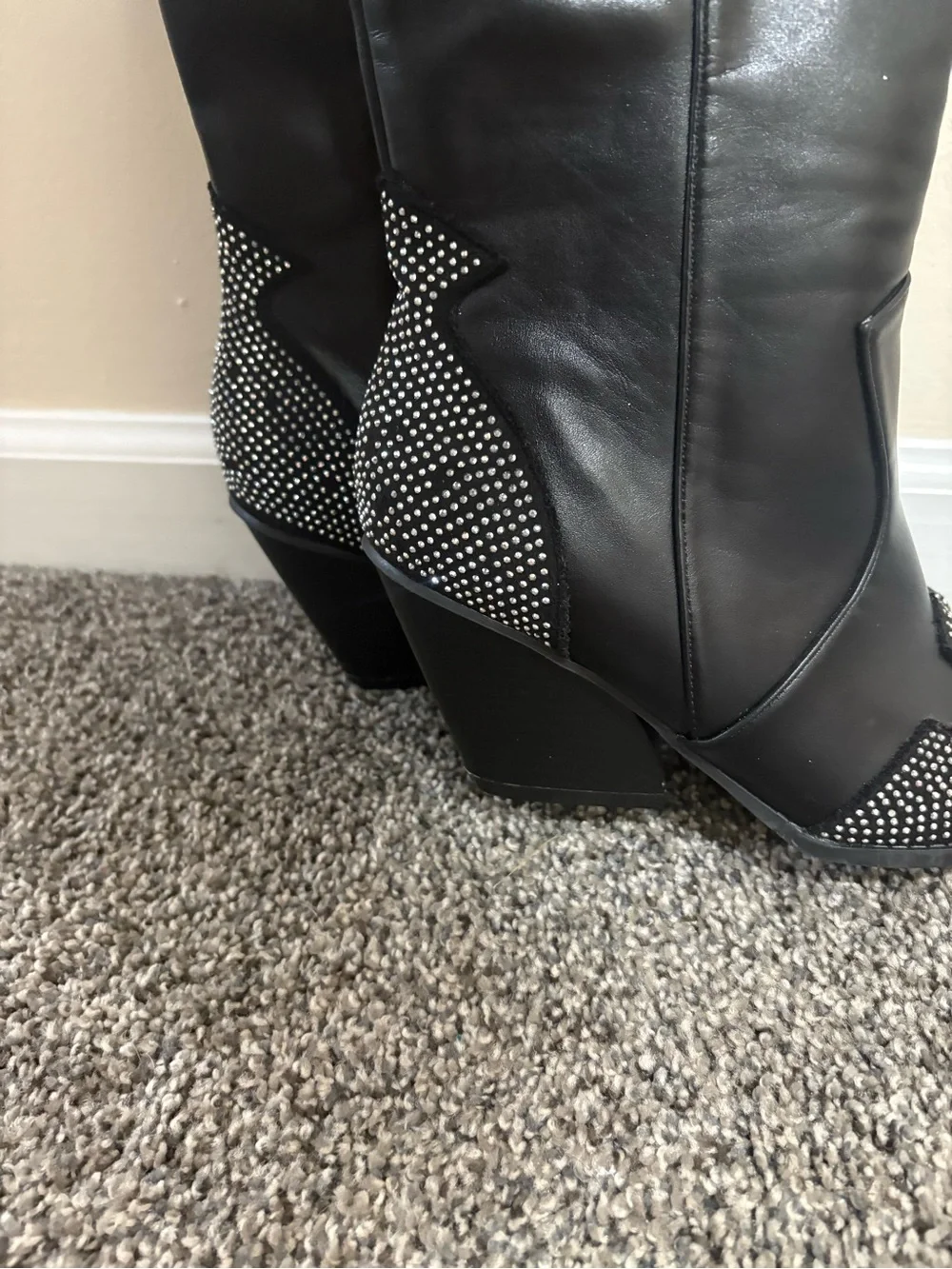 Black Studded Over-the-Knee Western Boots